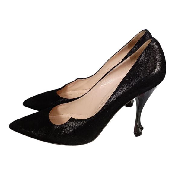 Rene Caovilla Pumps Heels Shoes Suede Black Women's 39.5/US 9.5 - Picture 6 of 11